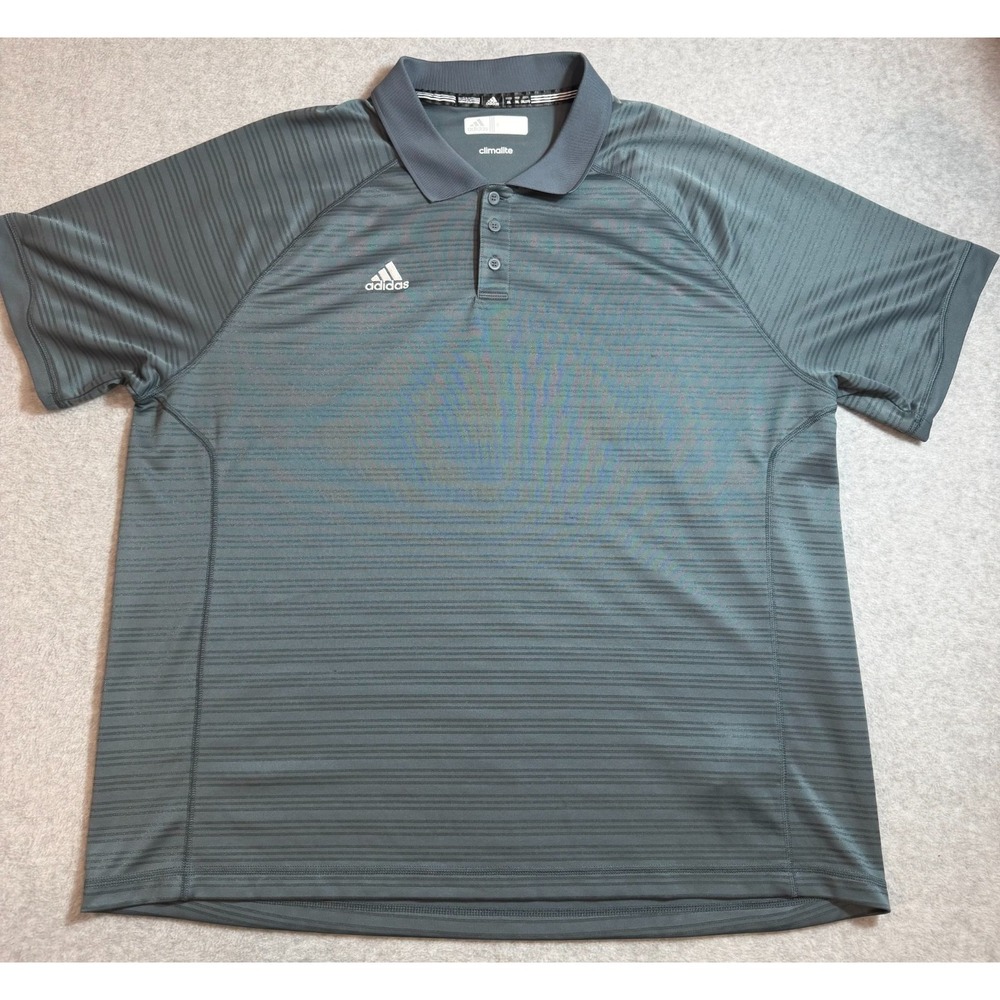 Adidas Climalite Mens 2XL Gray Striped Performance‎ Golf Polo Shirt